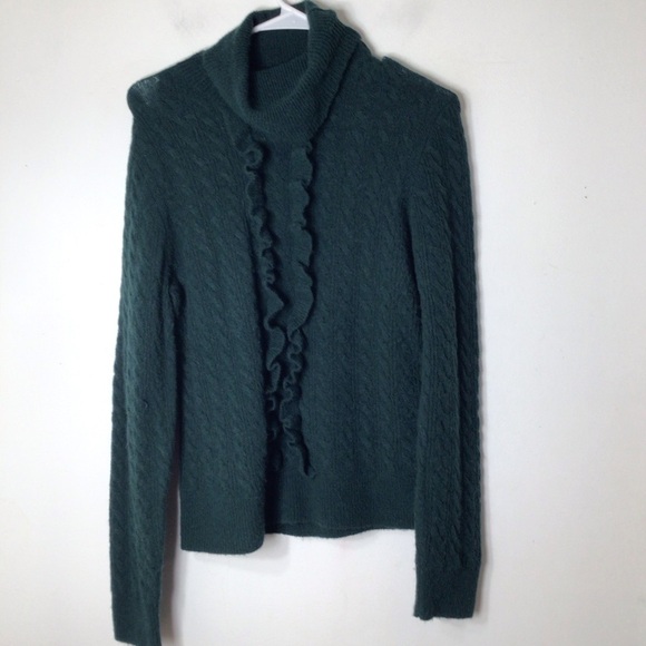 J Crew alpaca wool sweater women small green ruffle pullover - Picture 1 of 11